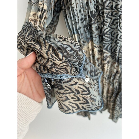 Vintage Y2K Pleated Fairy Button Up Sz M/L Bell Sleeve Cheetah Whimsy Sequins - Picture 5 of 10